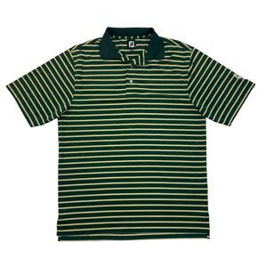 FootJoy Polo Shirt Mens M Medium Pesto Green Gold Striped Performance Golf